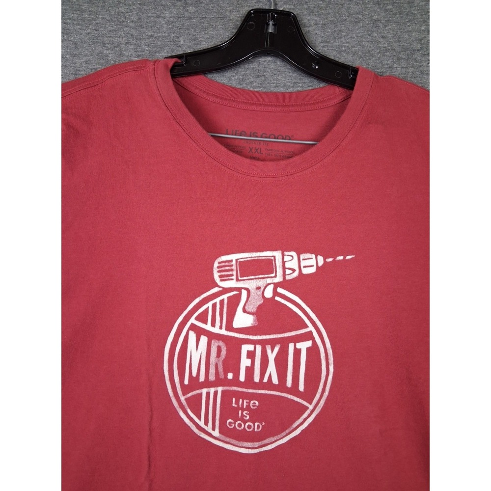 Life Is Good Mens Shirt 2XL Red Mr Fix It Weekend Crew Crusher‎ Casual Dad
